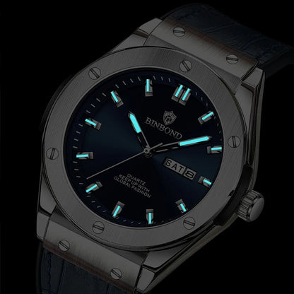 Herrklocka, avslappnad stil, läderarmband, automatisk eller kvartsmodell, lyxigt tillbehör, perfekt presentidé, trendig armbandsur.