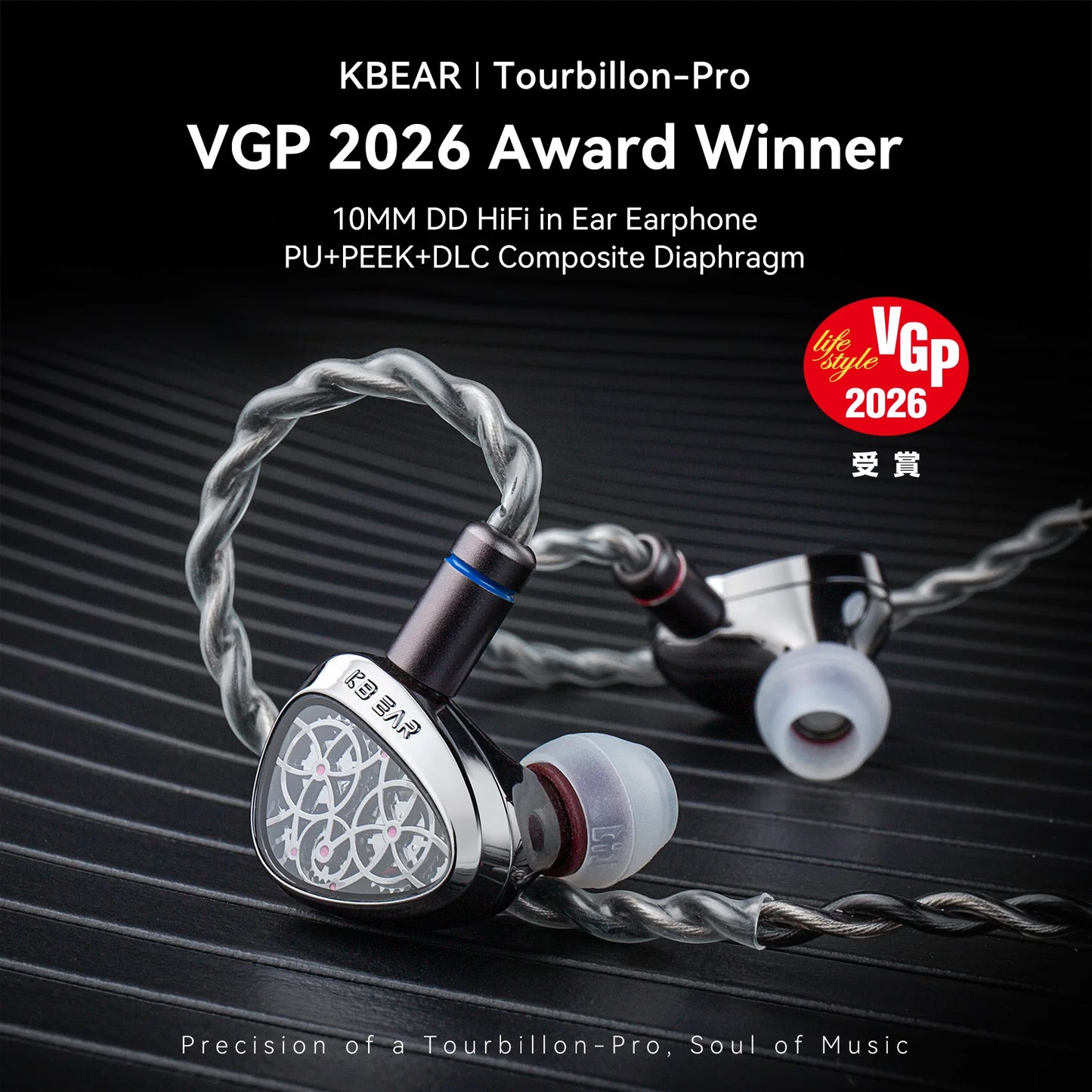 KBEAR Tourbillon-Pro TB-PRO HiFi Wired Earbuds 10mm Dynamic Driver In-Ear Earphones, High Resolution Type-C HIFI Wired Earbuds with PU+PEEK+DLC Diaphragm