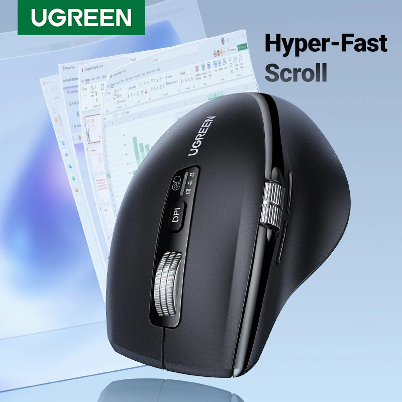 UGREEN Wireless Mouse Bluetooth 5.4 Ergonomic 5000 DPI Rechargeable Wireless Mouse with Hyper-Fast Scroll for MacBook, Laptop, PC & Tablet