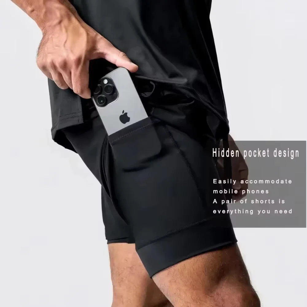 Dragon Ball Men's Shorts Double Layer 2-in-1 Pants Broly Japanese Anime Summer and Autumn Fake Two-piece Fitness Gym Sweatpants