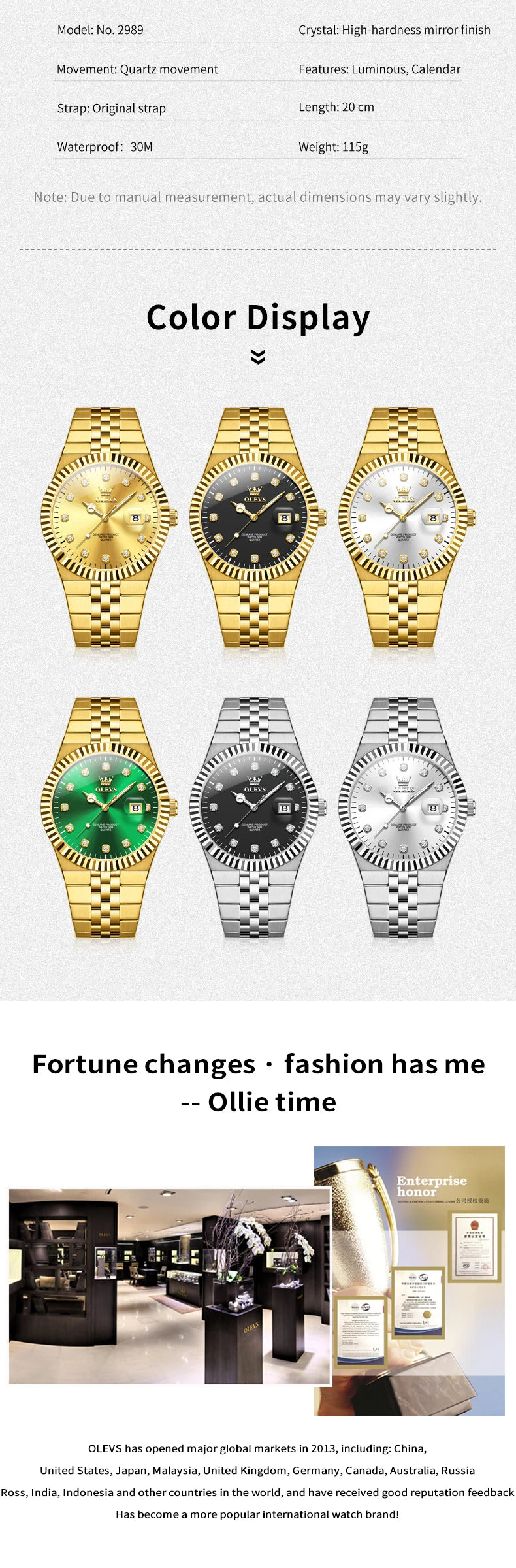 OLEVS New Quartz Man Watch Luxury Brand Diamond Dial Steel Strap Watch for Men Auto Date Waterproof Luminous Men's Watches 2989
