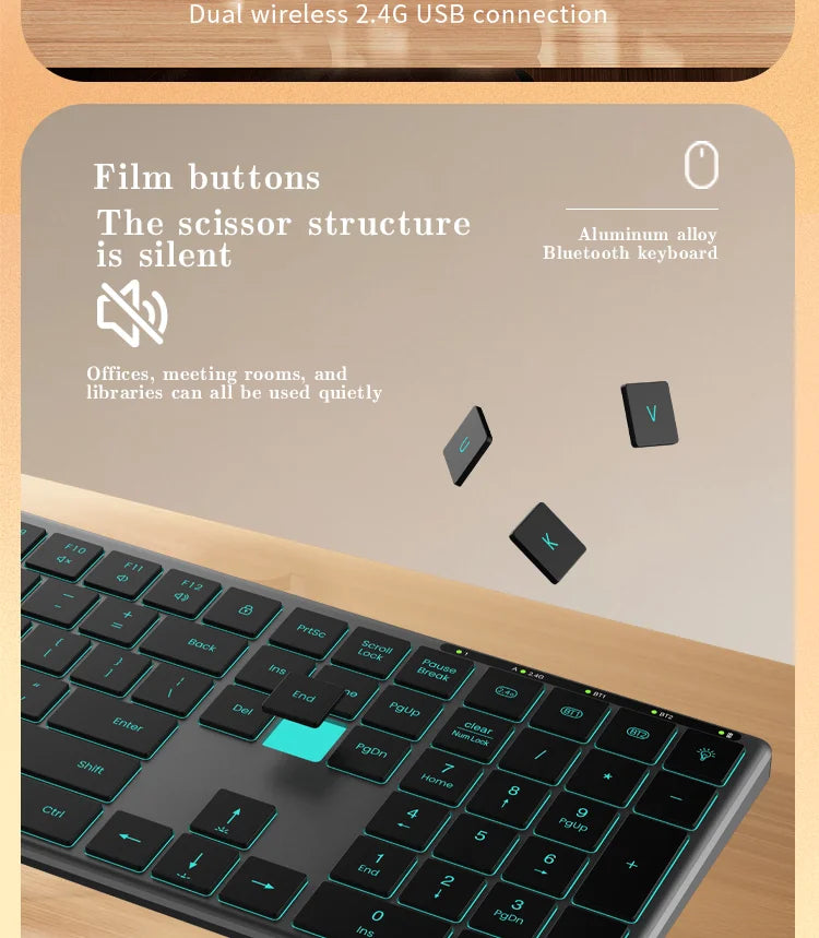 Backlight Bluetooth Keyboard Multi-Device Full Size Wireless Keyboard with Number Pad,Rechargeable Slim Multimedia Keyboard