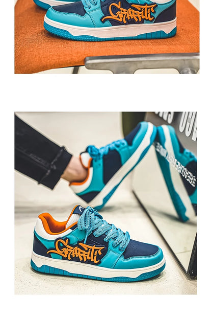 Fashion Blue Designer Skateboard Shoes Men Streetwear Hip hop Sneakers Men Luxury Platform Skateboard Sneakers Men basket homme