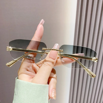 Popular Brand Brown Square Women Sunglasses Fashion Luxury Rimless Rectangle Sun Glasses Female Shades UV400 Vintage Eyewear