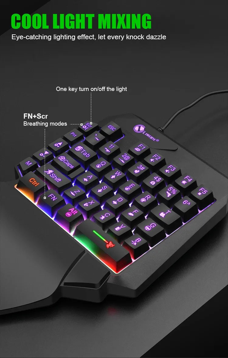 TEUCER 35 Keys One-Handed Mini Gaming Keyboard USB Wired RGB Backlit Ultra-Slim Gaming Keypad for PC, Laptop & Mobile Gaming