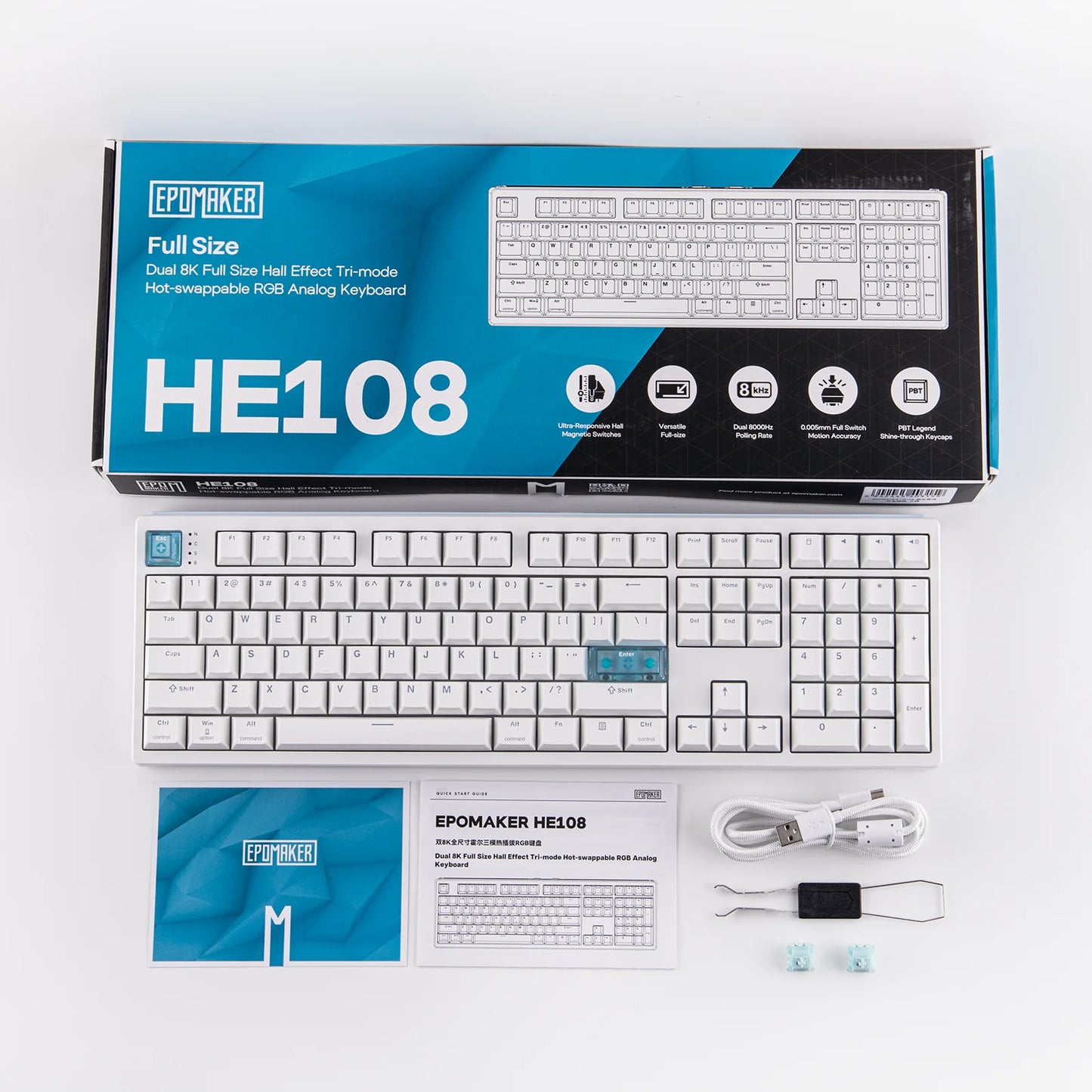 EPOMAKER HE108 100% ANSI US QWERTY Layout Wired/BT/2.4Ghz Wireless Hall Effect Mechanical Keyboard with SOCD/DKS & Rapid Trigger