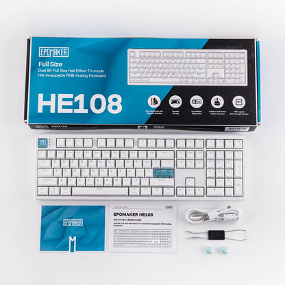 EPOMAKER HE108 100% ANSI US QWERTY Layout Wired/BT/2.4Ghz Wireless Hall Effect Mechanical Keyboard with SOCD/DKS & Rapid Trigger