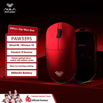 Aula V9 Ultra bezdrôtová e-športová herná myš Double 8k 3mode PAW 3950 8k, 55g, ľahká ergonomická myš, prispôsobiteľné príslušenstvo k PC
