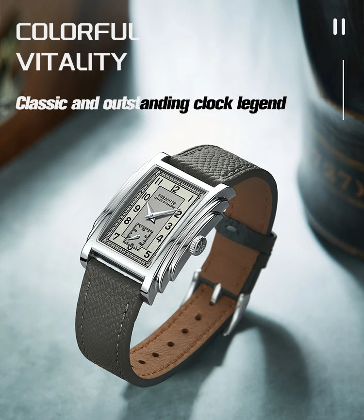 FARASUTE Original Design Square Manual Mechanical Men's Watch Seagull Movement Luxury Retro Sapphire Mirror Waterproof Men Watch