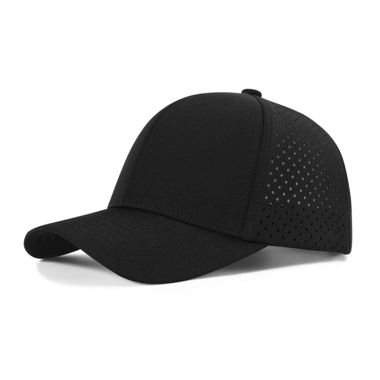 VOBOOM Men Quick Dry Baseball Cap Laser Cut Mesh Ball Curved Brim Snapback Hat Outdoor Running Travel Black Hat