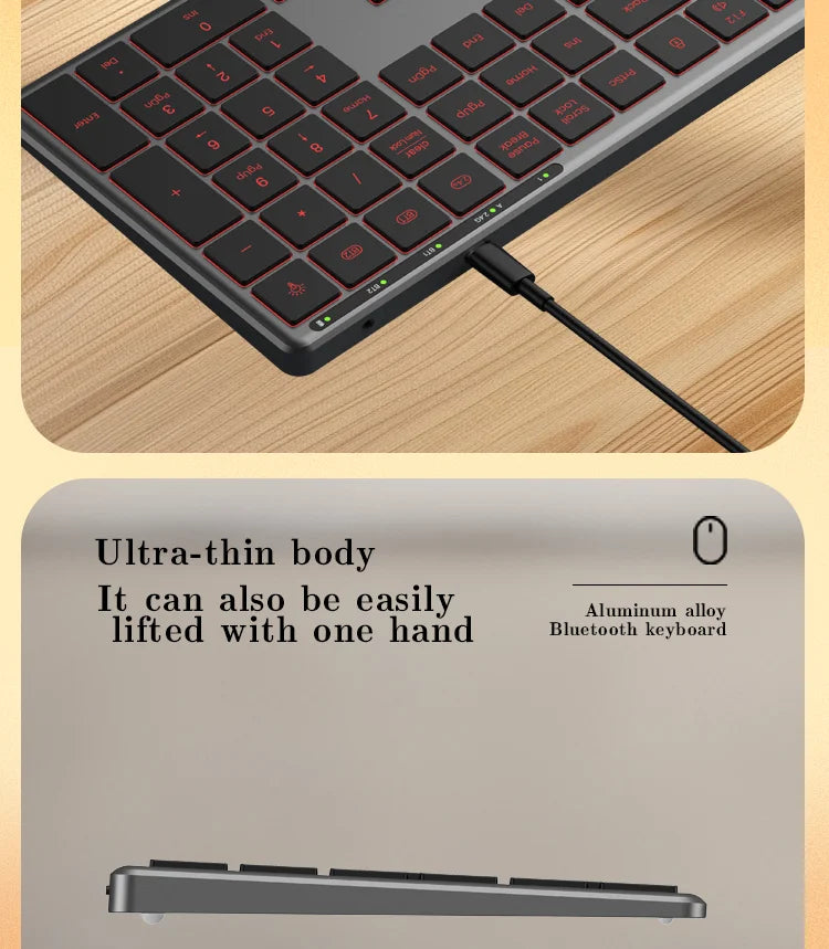 Backlight Bluetooth Keyboard Multi-Device Full Size Wireless Keyboard with Number Pad,Rechargeable Slim Multimedia Keyboard