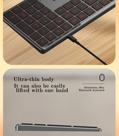 Backlight Bluetooth Keyboard Multi-Device Full Size Wireless Keyboard with Number Pad,Rechargeable Slim Multimedia Keyboard