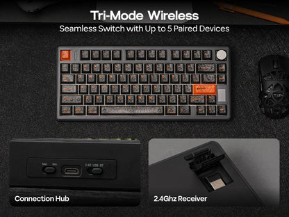 EPOMAKER TH80 V2 PRO 75% ANSI US Layout Wired/Bluetooth/2.4Ghz Wireless Mechanical Gaming Keyboard with Screen/ Knob & 10000mAh