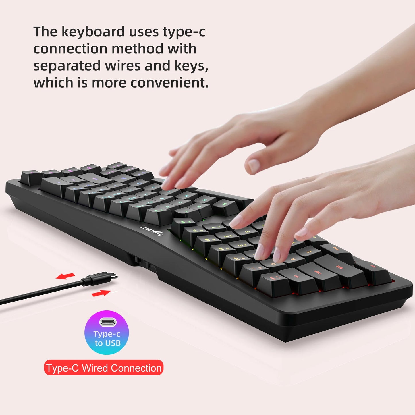 69 Key Wired Ergonomic Gaming Keyboard Silent Irregular RGB Backlit Keyboard for Windows Linux Home Office Game PC