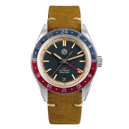 Relógio Automático Masculino San Martin 39.5mm Edição Limitada com Mostrador Full Lume NH34 GMT 6H Data 10Bar Luxo Kol Saati SN0116W