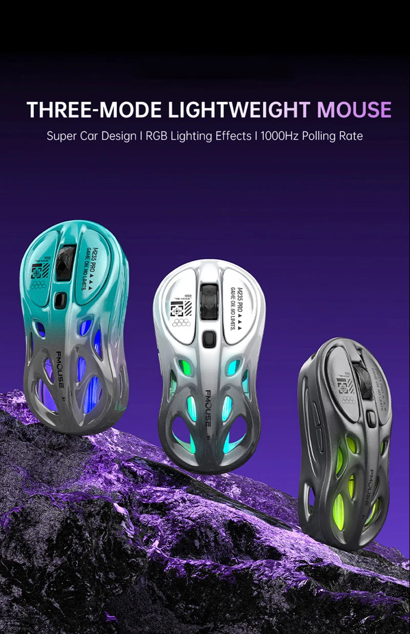 Draadloze 2.4G tri-mode RGB-gamingmuis met hol, lichtgewicht ontwerp, Chroma-verlichting, bekabeld, Bluetooth, e-sports muiscontroller