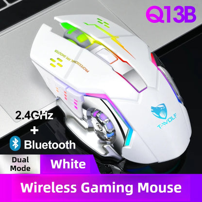 Q13 Bluetooth Wireless Mouse RGB Rechargeable Gaming Mouse, 2.4G Wireless Mouse with Adjustable DPI, 6 Buttons for PC, Laptop & Tablet