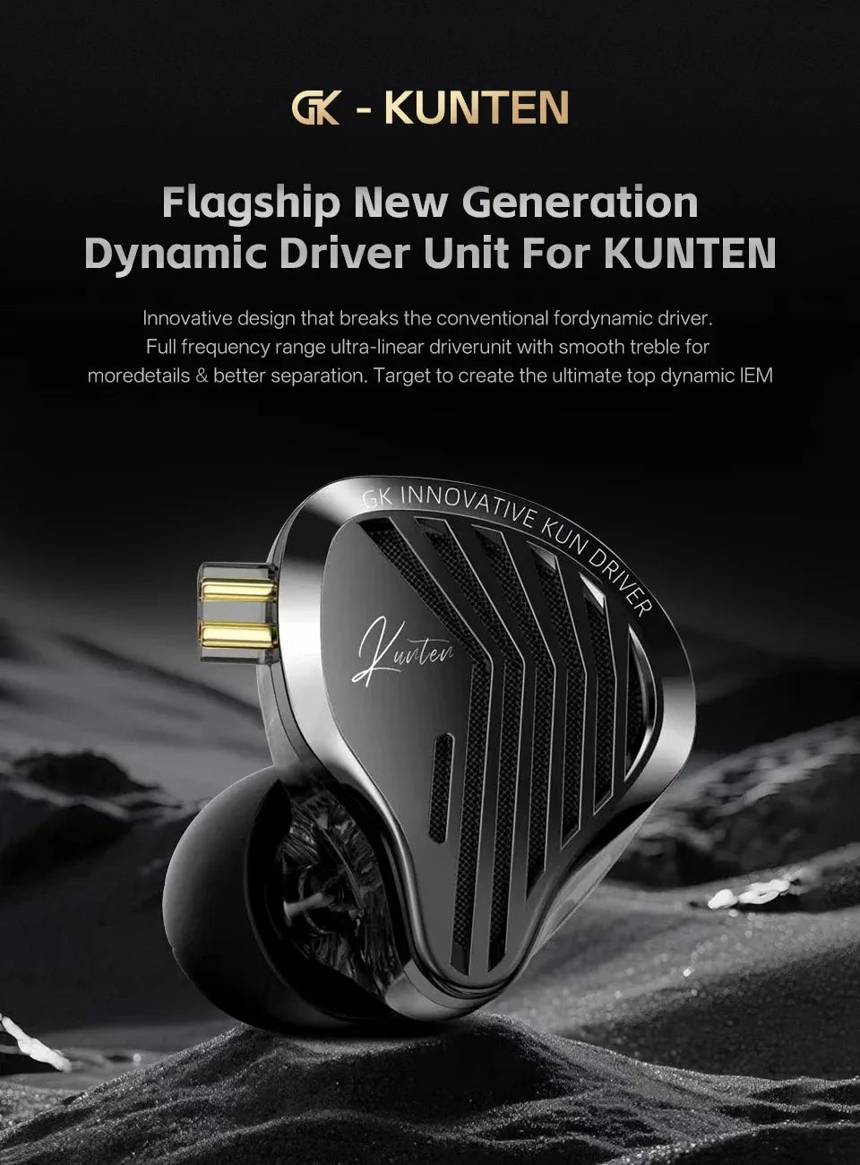 KZ GK Kunten HiFi IEM Earphones 1DD Dynamic Driver In-Ear Earbuds with 2-Pin Detachable Cable, Metal Audiophile Gaming Headset