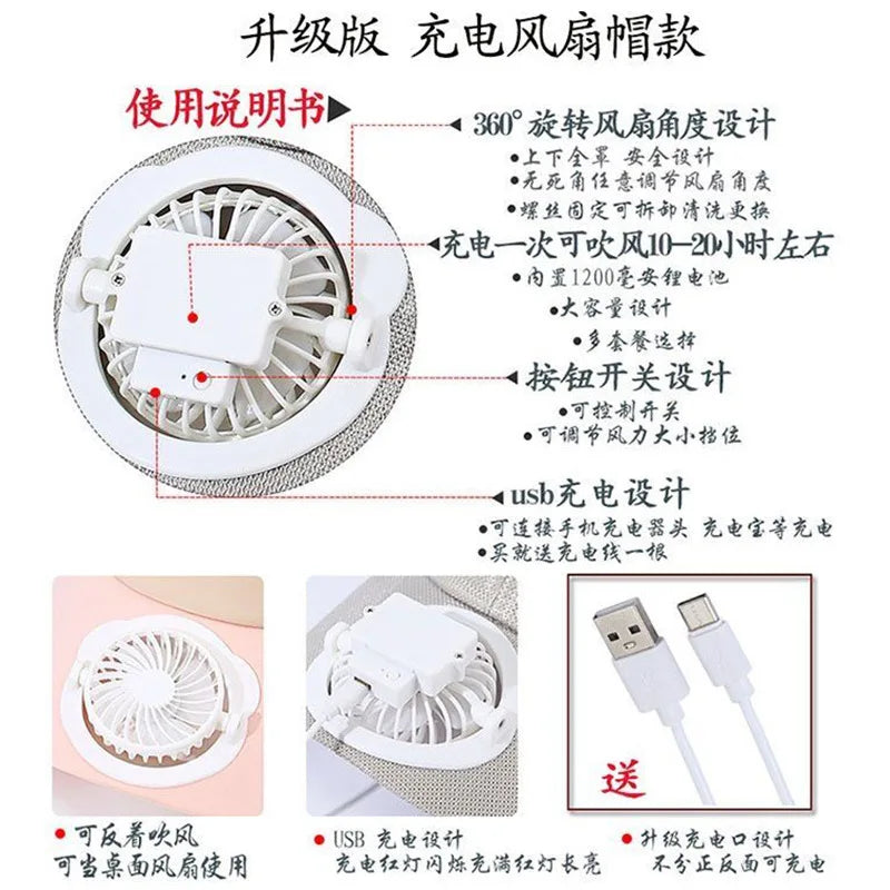 Rechargeable Fan Baseball Net Hat Sun Protection Duck Tongue Breathable Net Hat For Couples Outdoor Travel Men Women mz129