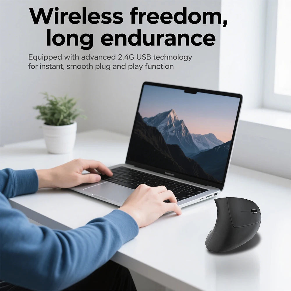 2.4G Bluetooth vezeték nélküli függőleges egér, újratölthető, ergonomikus, 1600DPI állítható gaming egér, 6 gombos, laptophoz, PC-hez és számítógéphez