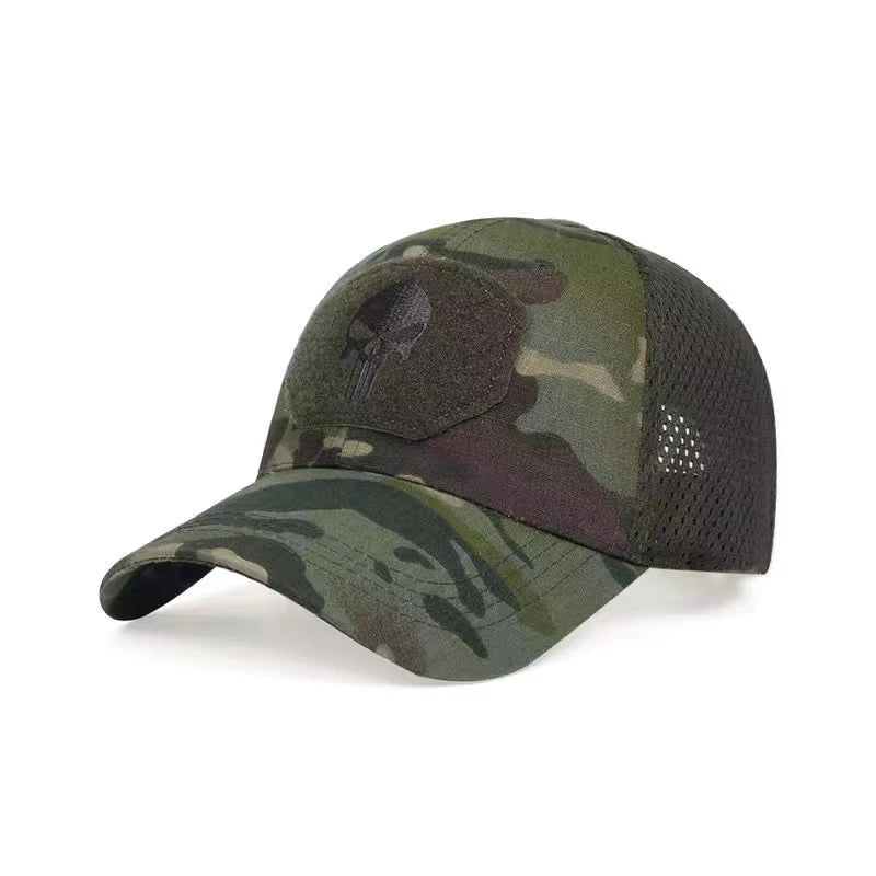 2024 New Summer Camouflage Skull Baseball Mesh Cap Adjustable Airsoft Outdoor Tactical Hiking Casquette Hats For Men Women
