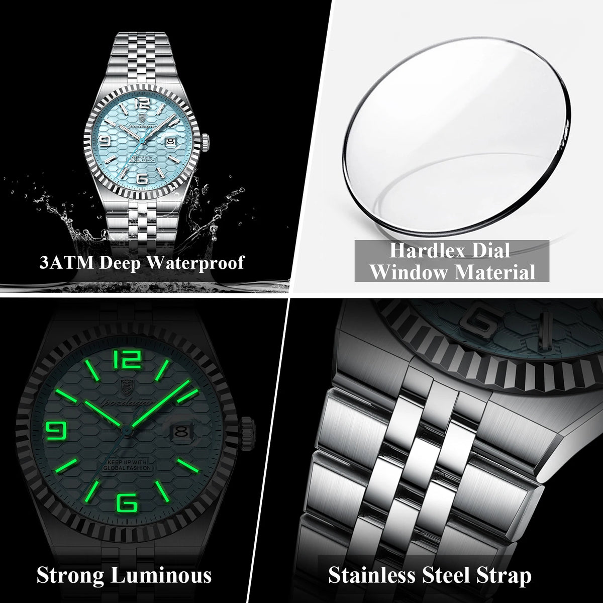 POEDAGAR High Quality Original Men Clock Waterproof Luminous Date Luxury Man Watch Stainless Steel Quartz Men's Watches Male+Box