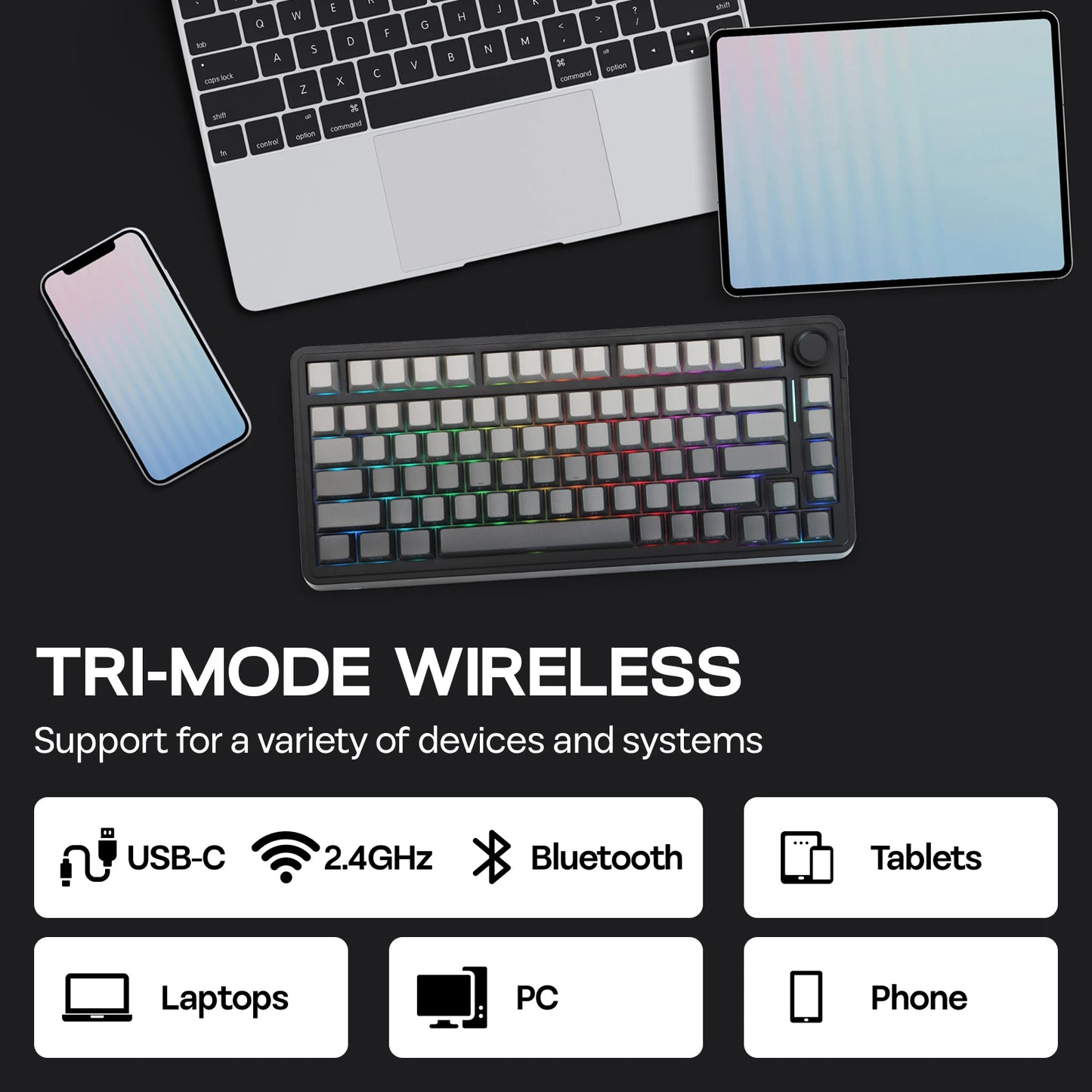 EPOMAKER EA75 75% US QWERTY Layout Hot-Swap Gasket-Mounted Wired/2.4GHz/Bluetooth Wireless Mechanical Keyboard RGB Backlight