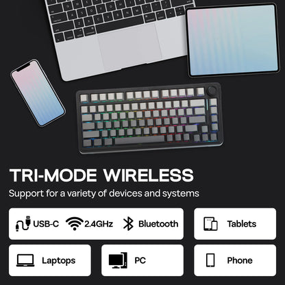 EPOMAKER EA75 75% US QWERTY Layout Hot-Swap Gasket-Mounted Wired/2.4GHz/Bluetooth Wireless Mechanical Keyboard RGB Backlight