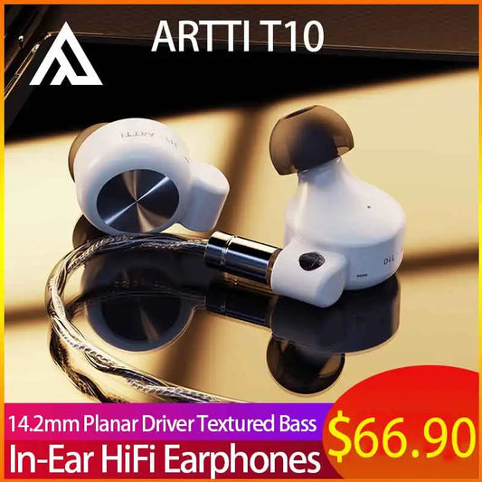 ARTTI T10 Planar Driver In-Ear HiFi Earphones, 14.2mm Wired IEM Monitors with Textured Bass, Detachable 0.78mm 2-Pin Cable, 3.5mm/4.4mm Audiophile Earphones