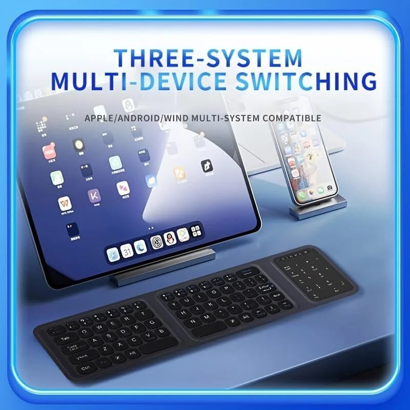 Jomaa Bluetooth Foldable Keyboard ,Tri-Fold Wireless Keyboard,PU Leather Cover 3 Device Connections,for Tablet Phone Laptop
