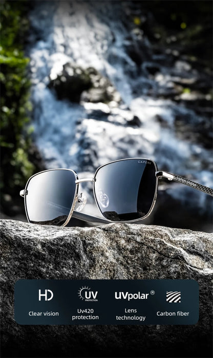 CAPONI Polarized Sun Glasses For Men Light Carbon Fiber Photochromic Black Shades Driving UV420 Oil-proof Lenses Eyewear BS34713