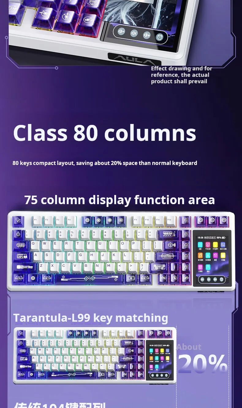 AULA L99 Intelligent Screen Mechanical Keyboard Bluetooth Wireless Tri-mode Night Gaming Laptop Keyboard 8000mAh Raindrop Switch