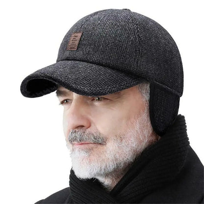 Winter Baseball Cap Warm Windproof Thickened Woolen Knitted Ear Protection Cap Men Adjustable Outdoor Sport Running Earflap Hat