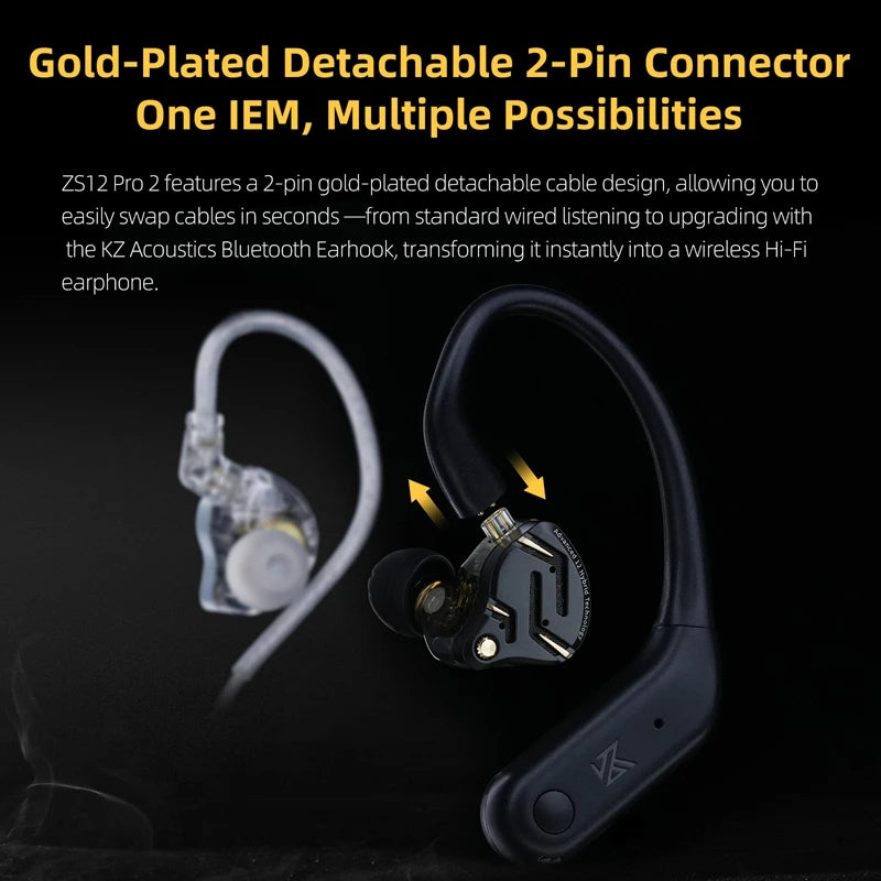 KZ ZS12 PRO 2 Hybrid IEM Earphones – HiFi Bass Wired Gaming Earbuds with Super-Linear Drivers