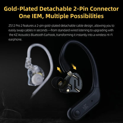 KZ ZS12 PRO 2 Hybrid IEM Earphones – HiFi Bass Wired Gaming Earbuds with Super-Linear Drivers