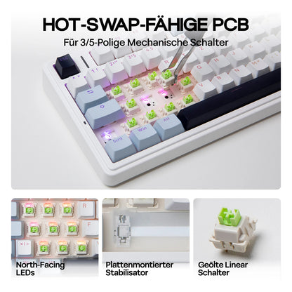 EPOMAKER x AULA F75 ISO-DE Tri-Mode Connectivity QWERTZ German Layout Wireless Mechanical Keyboard with 4000 mAh Battery