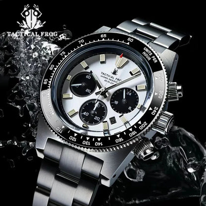 Relógio cronógrafo masculino Tactical Frog de 41mm, movimento Solar Quartz VS75, resistente à água, safira, luminosidade verde C3, relógio de pulso de quartzo