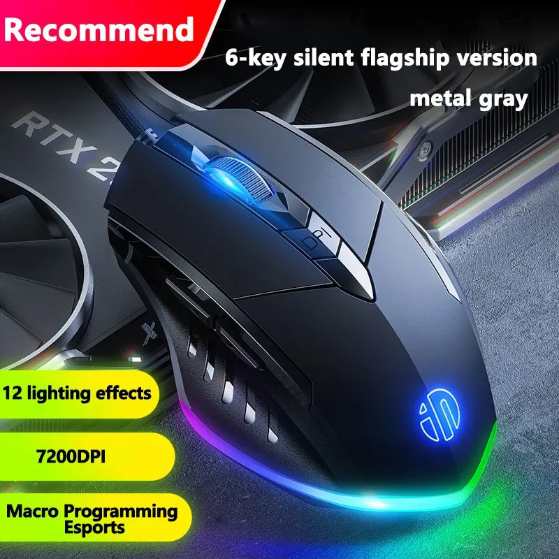 Káblová myš Inphic W1 Esports Gaming Mouse s programovateľnými makrami, nastaviteľným DPI a tichým chodom do kancelárie