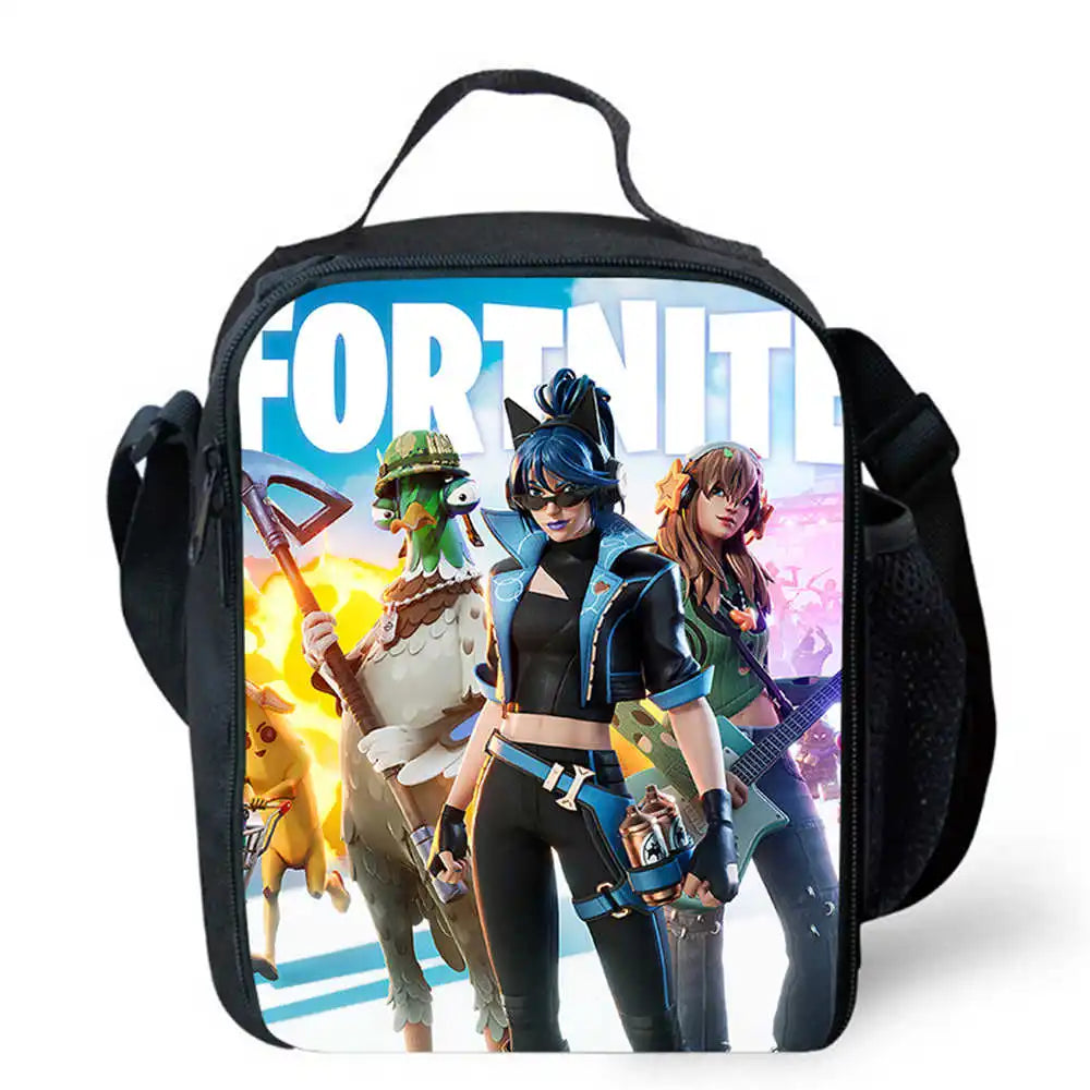 Bolsas de almuerzo para niños, bolsas escolares y de picnic Fortnite de dibujos animados para niñas y niños, bolsas térmicas portátiles y ligeras para almuerzo infantil