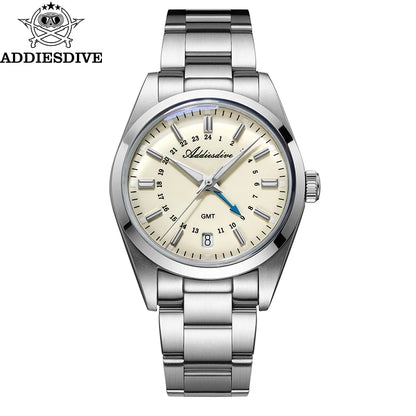 ADDIESDIVE 36mm Men's Analog Watch GMT 515-24H Watch BGW9 Luminous 100m Waterproof Stainless Steel Men's Quartz Watches AD2065