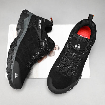 HIKEUP High Quality Leather Hiking Shoes Durable Outdoor Sport Men Trekking Leather Shoes Lace-Up Climbing Hunting Sneakers