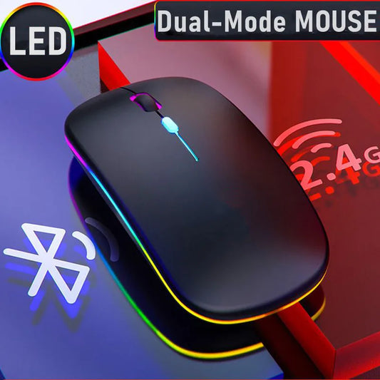 Trådløs genopladelig mus med dobbelt tilstand, Bluetooth-kompatibel 2.4G USB-computermus til laptop, iPad, tablet og notebook – gamingmus