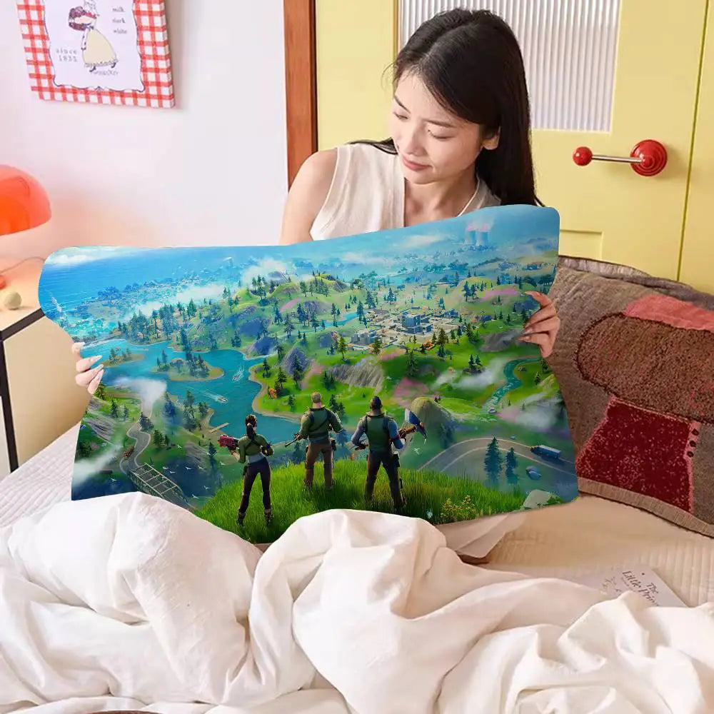 Cartoon-Game F-FortniteS aus schnelltrocknendem Polyester, rutschfest, hochwertiges Kissenhandtuch, rutschfester Kissenbezug, sicher befestigt.