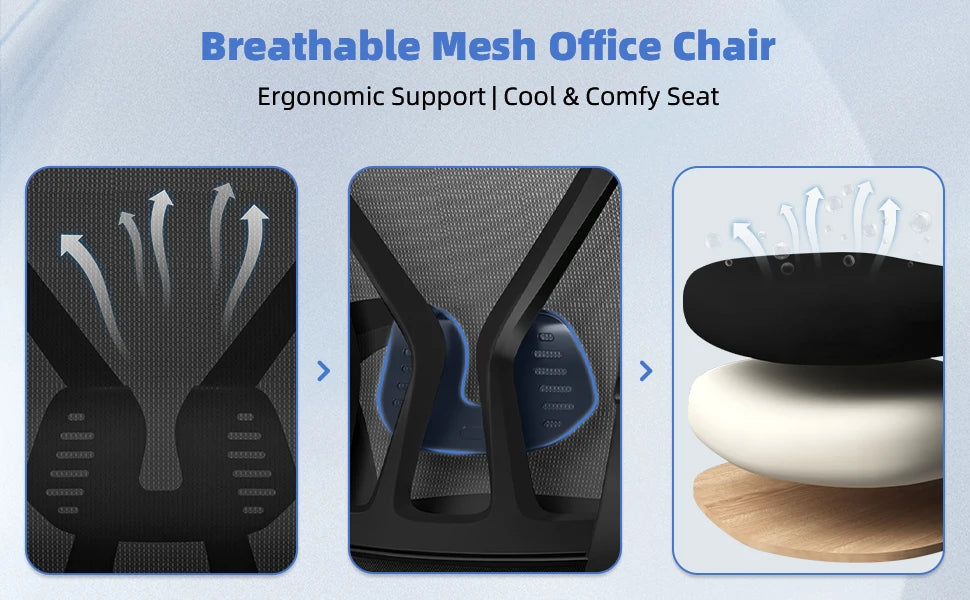 Daccormax Ergonomic Office Chair with Lumbar Support, Adjustable Reclining Desk Chair, Computer Chair with Armrests for Home Office