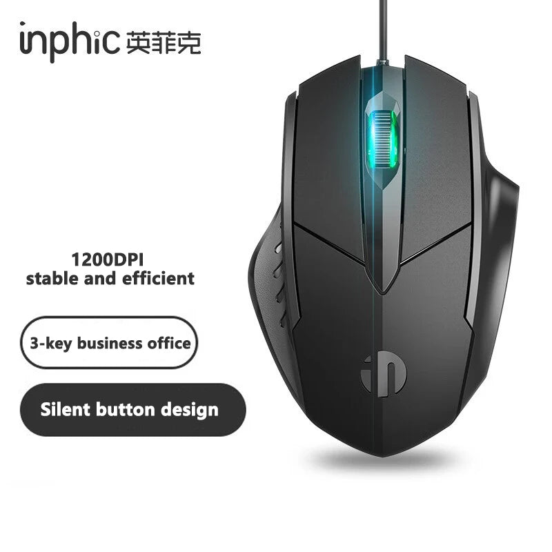 Káblová myš Inphic W1 Esports Gaming Mouse s programovateľnými makrami, nastaviteľným DPI a tichým chodom do kancelárie