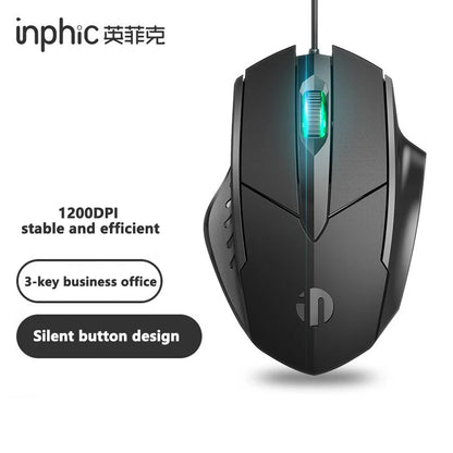 Káblová myš Inphic W1 Esports Gaming Mouse s programovateľnými makrami, nastaviteľným DPI a tichým chodom do kancelárie