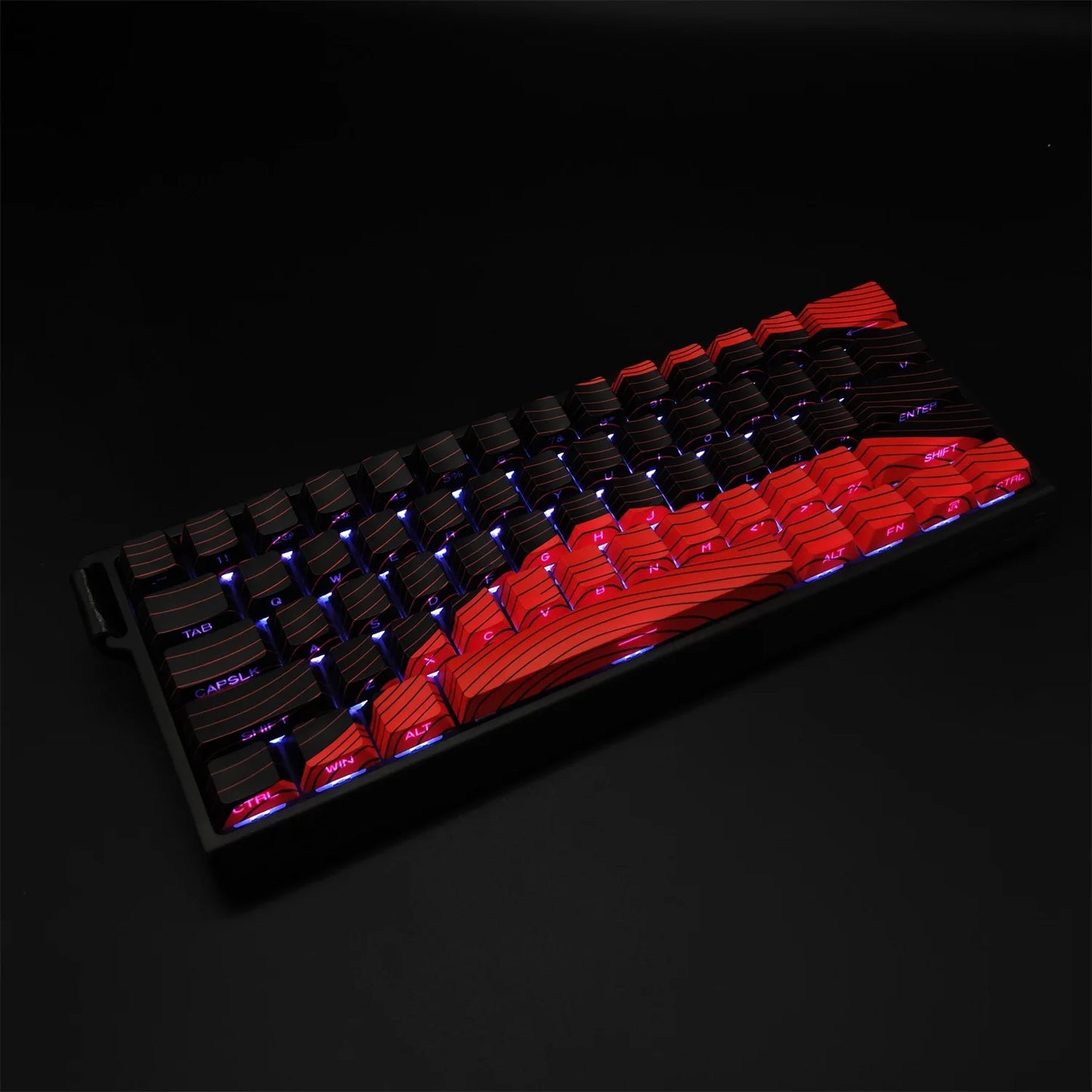Contour Black and Red Side Engraved Translucent Keycaps PBT 128 Key Cherry Keycaps Suitable for Wooting Mechanical Keyboards