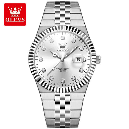 OLEVS New Quartz Man Watch Luxury Brand Diamond Dial Steel Strap Watch for Men Auto Date Waterproof Luminous Men's Watches 2989