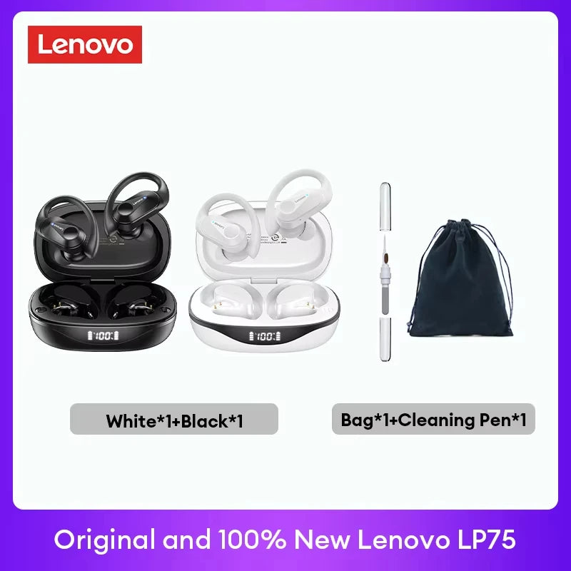 Lenovo LP75 TWS Bluetooth 5.3 Wireless Earphones – LED Display, Noise Reduction, Waterproof True Wireless Earbuds with Microphone & Deep Bass Sound