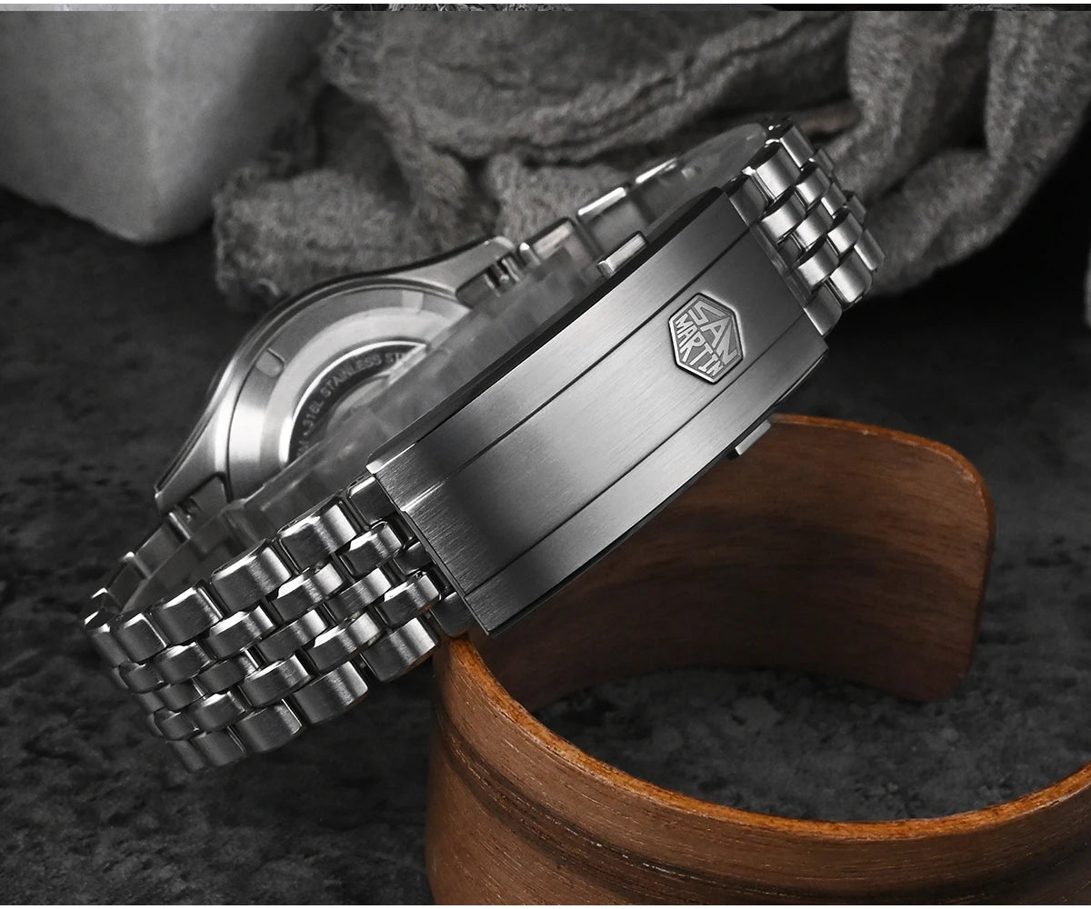 San Martin 39mm Miyota 90S5 Enamel Dial GADA Wristwatch Automatic Mechanical Sapphire BGW-X1 10Bar 5-Link Bracelet  SN0144CG-7